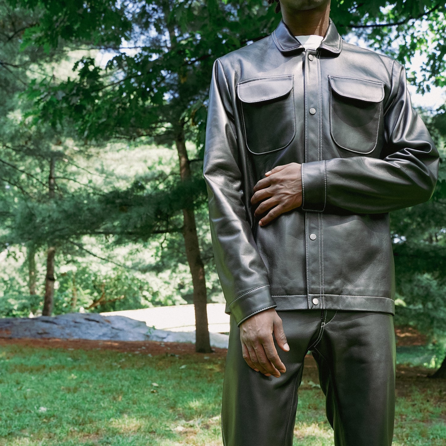 Contrast Stitch Leather Work Jacket